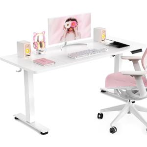 Veken 47.2 Inch Large Electric Standing Desk, Heights Adjustable, Sit to Stand Up, Work Home Office Computer Table for Study, Walking Pad, Writing, and Games, Wooden Desktop Desks, White