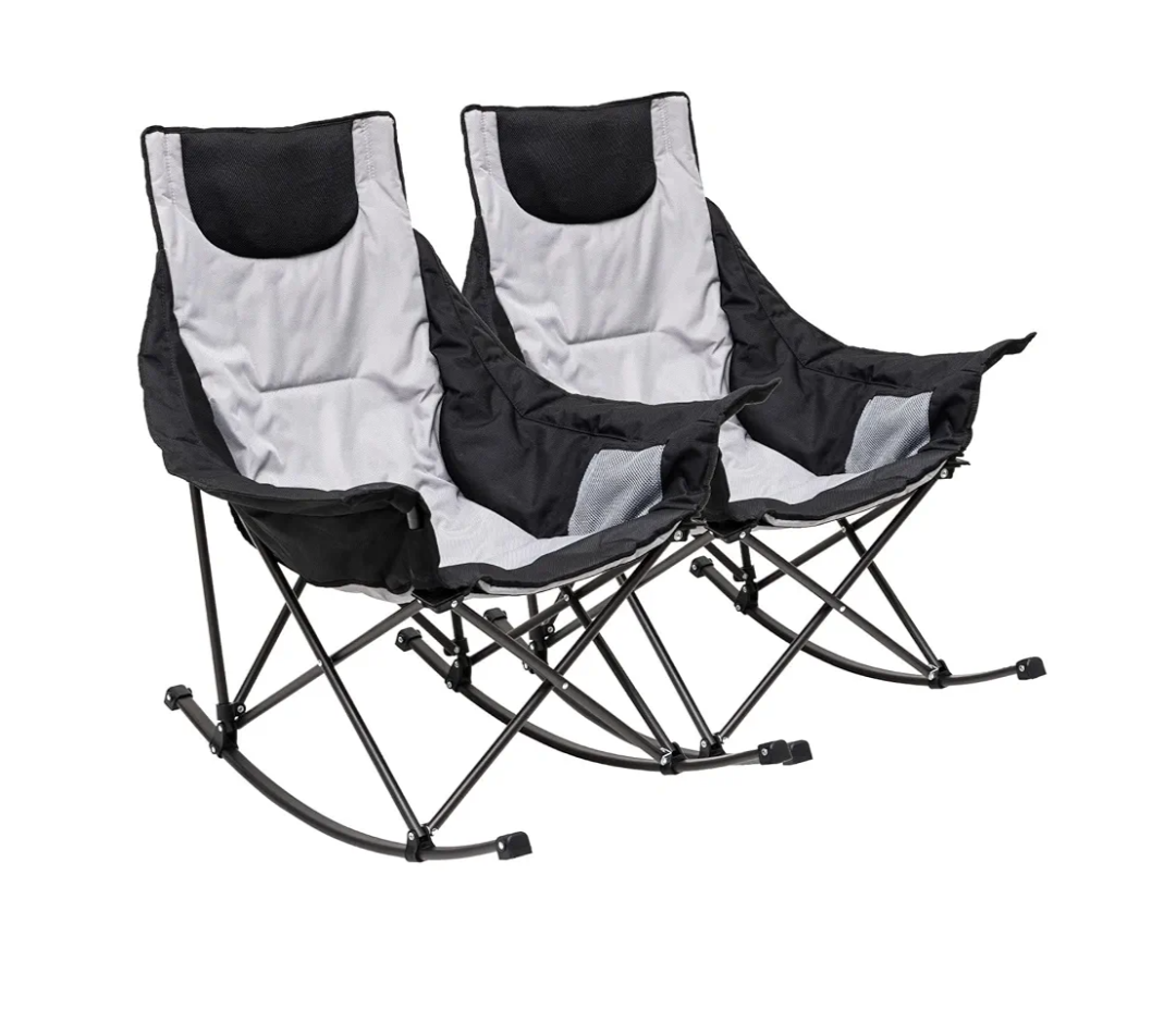 SUNNYFEEL Rocking Camping Chair, Luxury Padded Recliner, Oversized Folding Lawn Chair with Pocket, Heavy Duty for Outdoor/Picnic/Lounge/Patio, Portable Camp Rocker Chairs with Carry Bag