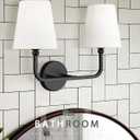 2-Light Bathroom Vanity Light Fixtures in Matte Black Finish, Modern Bedside Wall Sconces with Flared White Fabric Shade for Bathroom, Hallway, Living Room, Kitchen, VL837-MB-2