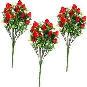 Cabilock Simulated Strawberry Bouquet Faux Strawberry Stems Artificial Plants Realistic Flowers for Home Decoration Wedding Party DIY Crafts 10.62X8.26X0.35In