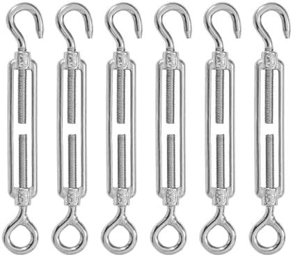 High-PQ Stainless Steel Turnbuckle Tensioner, Heavy Duty Turnbuckles, Hook and Eye Turnbuckle for Cable Tent Installation Sun Shade Gardening Decoration (M6, 6PCS）