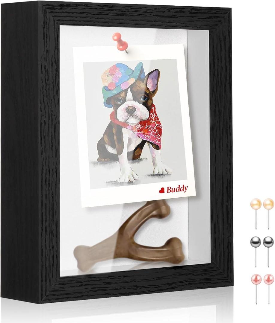 5x7 Shadow Box Picture Frame Display Case with Soft Linen Back-Thickened Panel,Small Mini Black Deep Shadow Box Frame 5x7 for Insect Medal Display Pet Photo Memorial Flower Craft