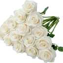 Carlitas Blooms 15pcs Ivory Roses Artificial Flowers Silk Fake Flowers Realistic White Roses Bouquet Long Stem for Wedding Home Party Birthday Decoration