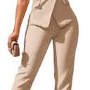 Women's Business Blazer Suit Ruffles Sleeveless Solid Two Piece Pant Set Professional Work Outfit for Office