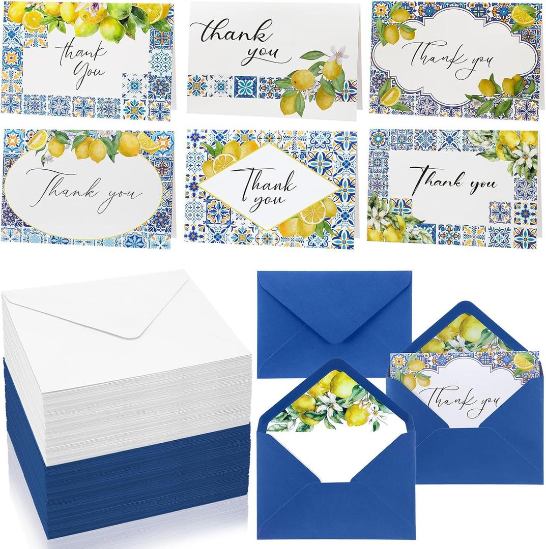 Motiskyy 60 Set Thank You Cards with Envelopes 4"x 6" Watercolor Greeting Cards Blank with Envelopes for Wedding, Baby Shower, Bridal Shower, Graduation, Teacher Appreciation Gifts(Capri Lemon)