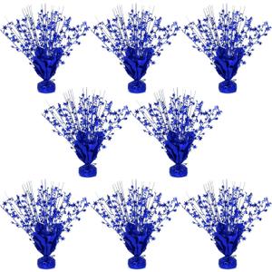 8 Pack Metallic Star Spray Centerpieces for Tables - Bulk 12.4" Foil Fountain Table Decorations for Large Events, Graduation 2026, Wedding Reception (Blue)