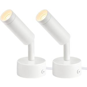 URTOM 2 Pack Indoor Spot Lights, 120V LED Accent Up Lights, 3W Plant Spotlights, 3000K Floor Spotlights for Plants, Pictures, Desk - Uplights with 5.9 FT Plug Cord and Foot Switch (White)