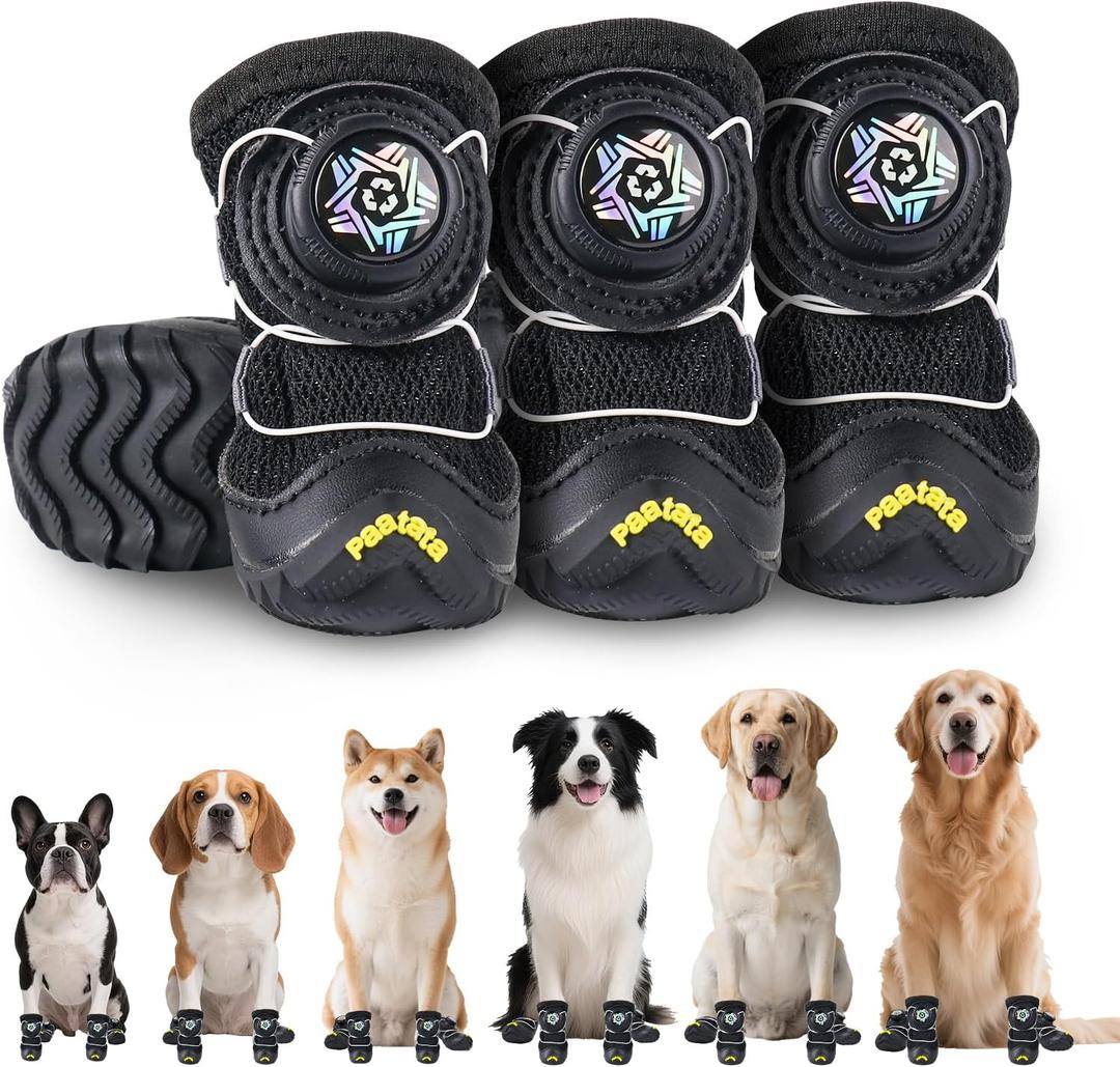 Dog Shoes for Large Small Medium Dogs Knob Breathable Dog Boots & Paw Protectors Non-Slip Dog Shoes for Hot Pavement,Rain,Snowy Day Indoor Outdoor 4pcs (Black, 4)