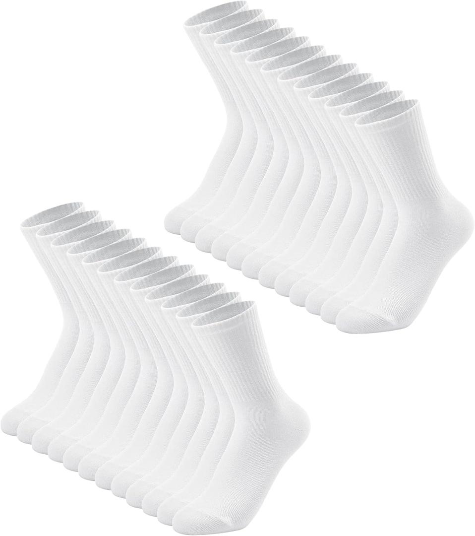 DOKUTOKU 12 Pack Womens Crew Socks Size 6-9 Light Weight Thin Casual Calf Socks (White)