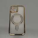 Magnetic Glitter Diamond for iPhone 15 Case[Compatible with MagSafe] Sparkle Rhinestone Camera Lens Protector Plated,Crtstal Clear Slim Military Drop Shockproof Cover for Women,Gold