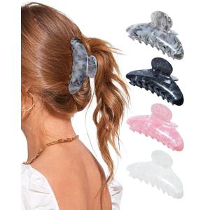 Lourny Acrylic Hair Clips for Women, 4.1 Inch Large Claw Clips for Thin Thick Hair Lightweight 4 PCS Non-Slip Cute Jaw Clips((Pink+White+Gray+Black)