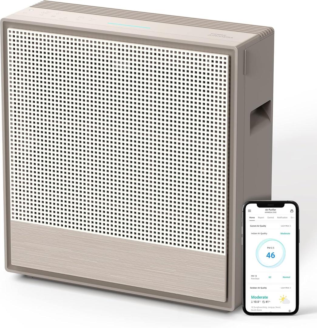 COWAY Air Purifiers for Home Large Room Up to 930 ft, Washable Pre-Filter and True HEPA Filter for Smoke, Allergies, Pet Dander, Odor, AQI, App Control, Smart & Rapid Mode, 3yr, 250S