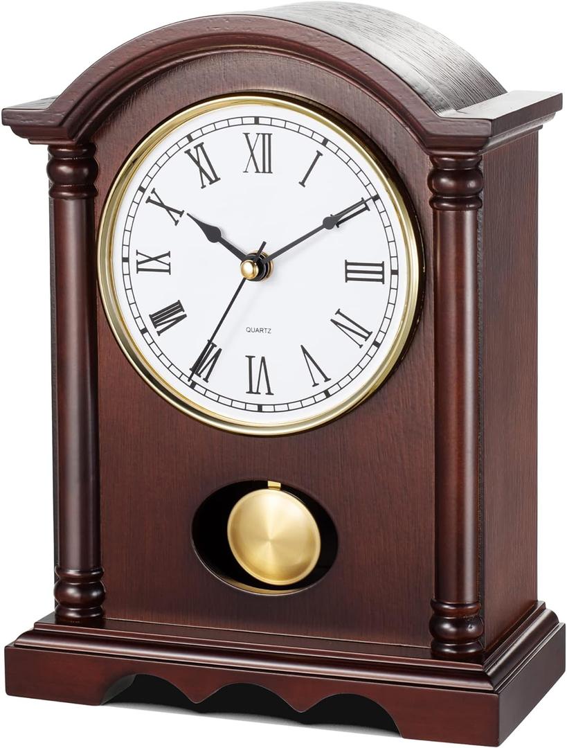 AYRELY Classic Grandfather Mantel Clock for Living Room Dco, Elegant Wooden Finish, Gold-Tone Pendulum, Desk Clock for Living Room, Bedroom, Farmhouse Dcor