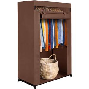 HOLDN STORAGE Portable Wardrobe Closet - Premium Metal Hanging Rod with Beige Cover- 65 Lb. Weight Capacity- Super Easy Assembly, No Tools Required (Brown) (Medium)