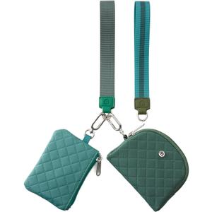 Mini Dual Pouch Wristlet Wallet for Women  Zip Around wristlet Keychain Wallet with 2 Wristlets, Ideal for Dog Walking, Coffee Runs & Lunch Break Essentials (Green+Teal)