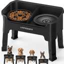 URPOWER Mess Proof Elevated Dog Bowls 4 Height Adjustable Raised Stand with No Spill Water Bowl and Slow Feeder Dog Bowls NonSlip Food and Water Bowl Set for Small, Medium & Large Dogs (Black)