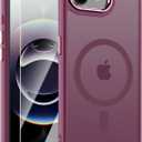 WRJ Case for iPhone 16e with Screen Protector, Magnetic Translucent Phone Case for Women Men [Compatible with Magsafe] Slim Anti-Fingerprints Shockproof Protective Cover-Red Wine