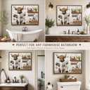 Highland Cow Bathroom Wall Art Rustic Funny Farmhouse Wall Decor 16×24 in