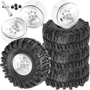 4PCS RC 1.9 in Wheel Tires for 1/10 TRX4 TRX6 SCX10 SCX10 II 90046 SCX10 III AXI03007 Gen7/8 D90 VS4-10 RC Crawler Car,BRCatWPark Alloy 1.9 Beadlock Wheel,Silver