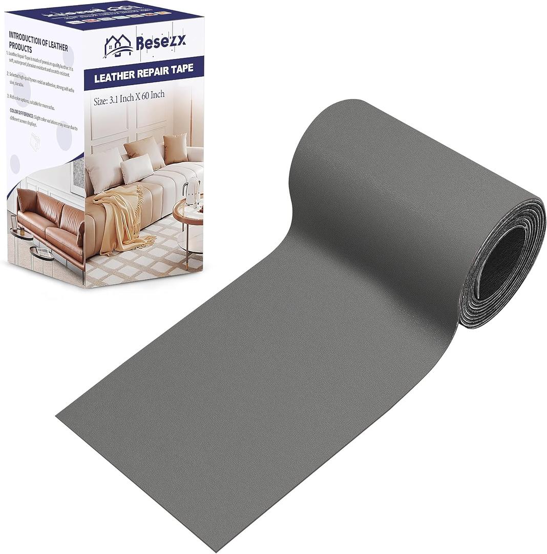 Leather Repair Patch Tape Kit, Self Adhesive Leather Repair for Furniture, Couch, Sofa, Car Seats, Office Chair, Vinyl Repair Kit.3.1inx60in (Gray)