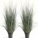 Faux 4ft 2-Pack Horsetail Reed Grass with Pink Spikes, 48in Tall Indoor Outdoor Fake Grass in Pot, Home Office Decorative Artificial Plant & Greenery, Wedding Decor Green Bristlegrass