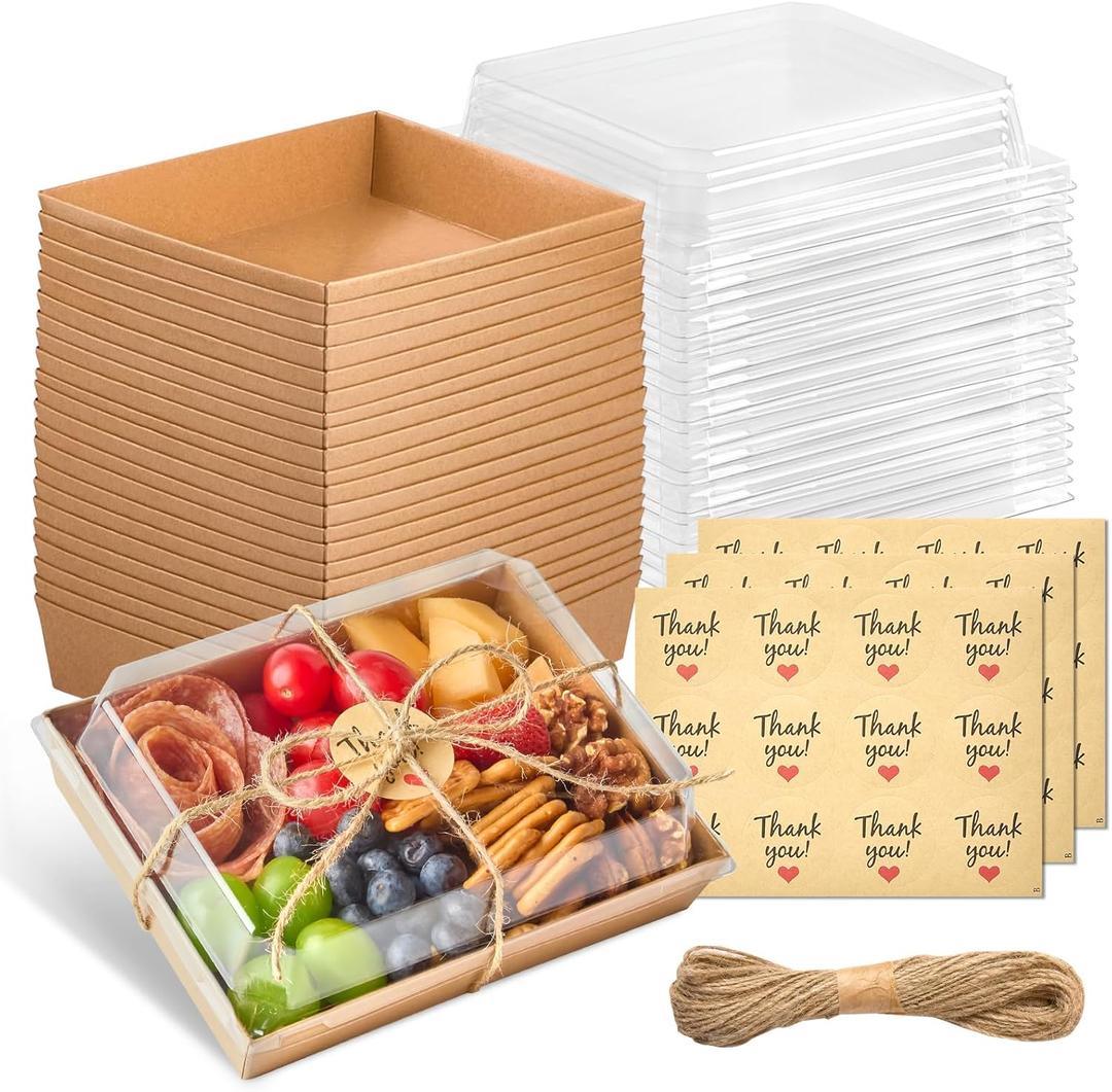 Kucoele 7 x 5 Inches Large Charcuterie Boxes with Clear Lids, 50 Pack Disposable Bakery Dessert Boxes, To Go Food Containers for Pastries, Chocolate Covered Strawberries, Hot Cocoa Bombs (Brown)