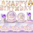 Princess Birthday Party Supplies, Birthday Party Decorations Includes Banner, Plates, Tablecloth, Napkins, Cups, Disposable Forks, for Girls Princess's Themed Baby Shower Decorations