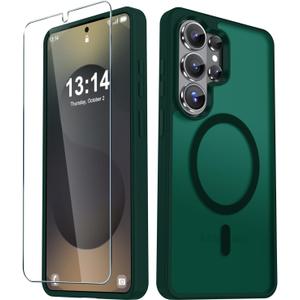 YENAPOON for Samsung Galaxy S26 Ultra Case, Matte Magnetic Phone Cover [with 1 Screen Protector] [Support for MagSafe] [Shockproof Military Grade Protection] Translucent Frosted Back, Dark Green