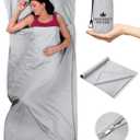 The Friendly Swede Sleeping Bag Liner  Ultralight Polyester or Cold Weather Microfiber Adult Sleep Sack- Camping Sheets - Travel Sleeping Bag with Pocket-Size Stuff Sack (Grey Microfiber - with Zipper - Single)