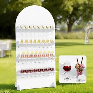 6 ft 4-Tier Champagne Wall Holder for Party, Champagne Flute Wall Holds 32 Glasses, PVC White Display Stand for Wine Glasses, Cake Dessert, Wedding Birthday Indoor Outdoor Party Decorations