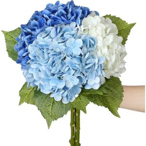 SIITUMEIZI Blue Hydrangea Artificial Flower Faux Hydrangea Flowers 21 Inch Real Touch Latex Fake Hydrangeas for Wedding Bouquets Centerpieces 3Pc