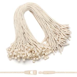 EUSOAR Hang Tag String, 7.9" 100Pcs Cotton Clothes Price Hanging Tag Rope Snap Lock Pin Loop Plastic Fasteners Tags Hook Ties Fast to Attach for Bags Shoes Luggage Label-Beige