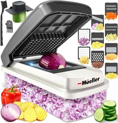 Mueller Vegetable Chopper Mandoline Slicer, Food Veggie Chopper, Cheese Grater, Onion Vegetable Cutter with Container, Dicer, Kitchen Gadgets & Essentials, White Sand/Grey