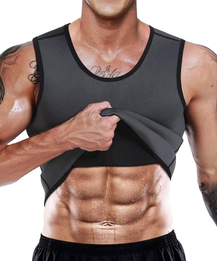 NonEcho Men Neoprene Waist Trainer Sauna Vest Gym Hot Sweat Tank Top Workout Shirt Shapewear Body Shaper No Zipper, Ss90 Dark Gray, Medium