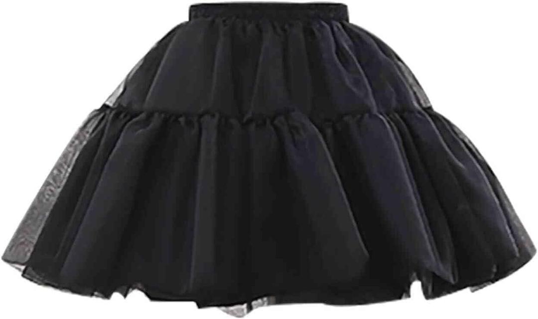 KWBCM Women's Petticoat 50s 4 Levels Hoopless Short Length Tulle Crinoline Underskirts Dress Bubble Skirt Above Knee (Medium, Black)
