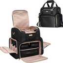Large Cosmetic Bag with 3 Removable Case, Double Layer Travel Organizer with Inner Dividers and Makeup Brushes Storage Section, Black (Patented Design)