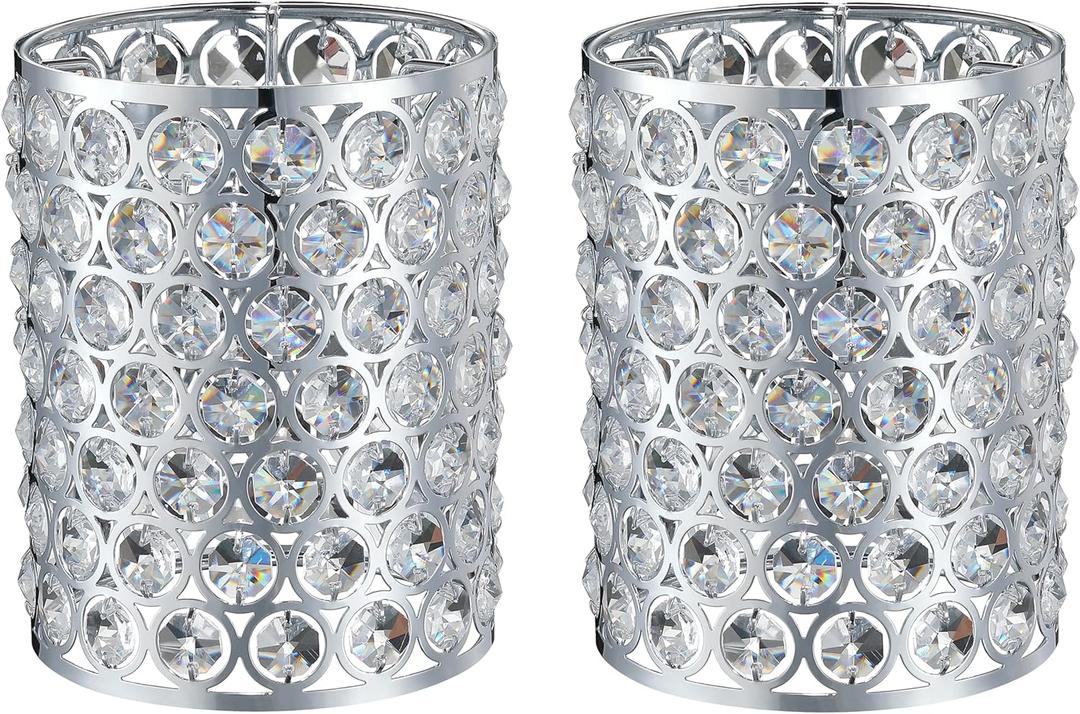 Doraimi Lighting 2 Pack Polyhedral Crystal Metal Pendant Ceiling Chandelier Wall Sconce Lamp Replacement Covers Shade Fixture Chrome Finish,1.66" Fitter Size,5.6" high*4.4" Diameter