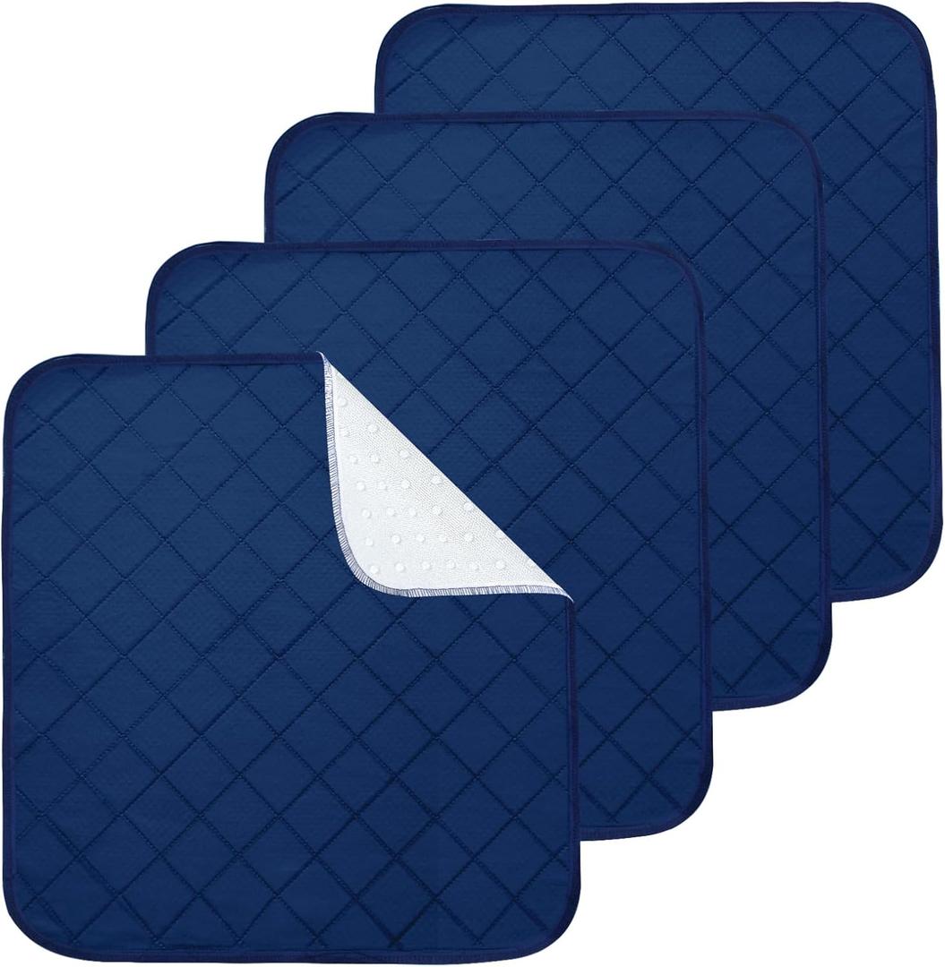 Waterproof Chair Pads for Incontinence, 4 Pack Reusable Seat Protector Pads 22" x 21", Absorbent Wheelchair Pad Covers, Washable Chair Pads for Adults, Kids & Pets - Navy Blue