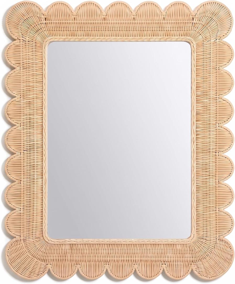 Small Scalloped Rattan Wall Mirror 23" x 17" Decorative Mirror