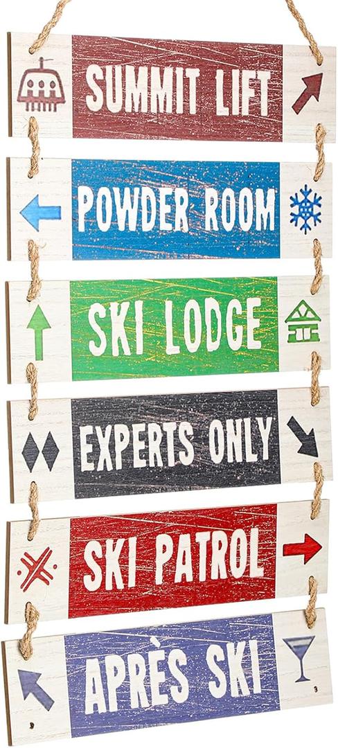 Youyole Large Hanging Wall Ski Sign for Christmas 32 x 14 Inch Skiing Theme Vintage Wooden Decoration Summit Lift Powder Room Ski Lodge Experts Only for Holiday Winter Wood Wall Decoration