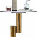 White Gold Round Side Table, 19.7" Faux Marble Sofa End Table, Modern Nightstand, Small Accent Table with Stainless Steel Ball/Cylindrical Frame, for Living Bedroom Office (Gold, 50cm/19.7")