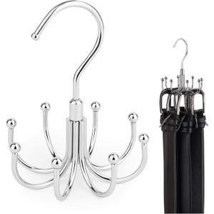 ZEDODIER Belt Hanger, 2 Pack Rotatable Belt Rack Closet Accessories Organizer, Maximum 24 Storage Capacity, Hanging Holder Storage Hook for Belt, Bra, Tank Top, Tie, Scarf, Purse, Silver