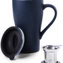 Tea Cup with Infuser and 2 Lids, 18oz Large Tea Infuser Mug, Tea Strainer Cup for Loose Leaf, Travel Mug with Teabag Holder (Royal Blue)