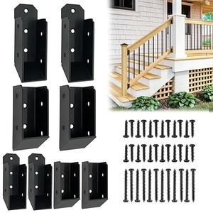 Deck Railing Brackets Connectors 4 Pcs,U-Shaped Concealed Brackets for 2"x4"(Actual:1.5"x3.5") Wood Posts, Black Powder Coated for Stair Fence Railings with Hardware
