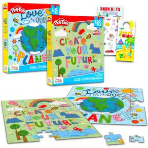 Play-Doh Jigsaw Puzzle Set - Bundle with 2 Assorted 48 Piece Puzzles, Stickers and More | Play Doh Playset for Kids, Boys, Girls, Toddlers