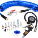 18 Pieces Air Compressor Accessories kit, 1/4 inch x 25 ft Recoil Poly Air Compressor Hose Kit, 1/4" NPT Quick Connect Air Fittings, 100 PSI Tire Inflator Gauge, Heavy Duty Blow Gun