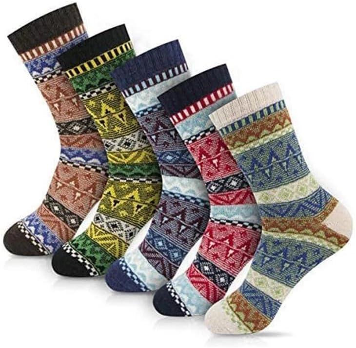 Jupengmg 5 Pairs Thick Socks for Men - Winter Warm Thermal Hiking Socks, Nordic Vintage Crew Socks for Men, Breathable & Cozy