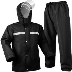 Coralrain Rain Suit Safety Waterproof Rain Jacket and Trouser Suit Raincoat With Hood lining For Men Women Adults Breathable (X-Large, Black)