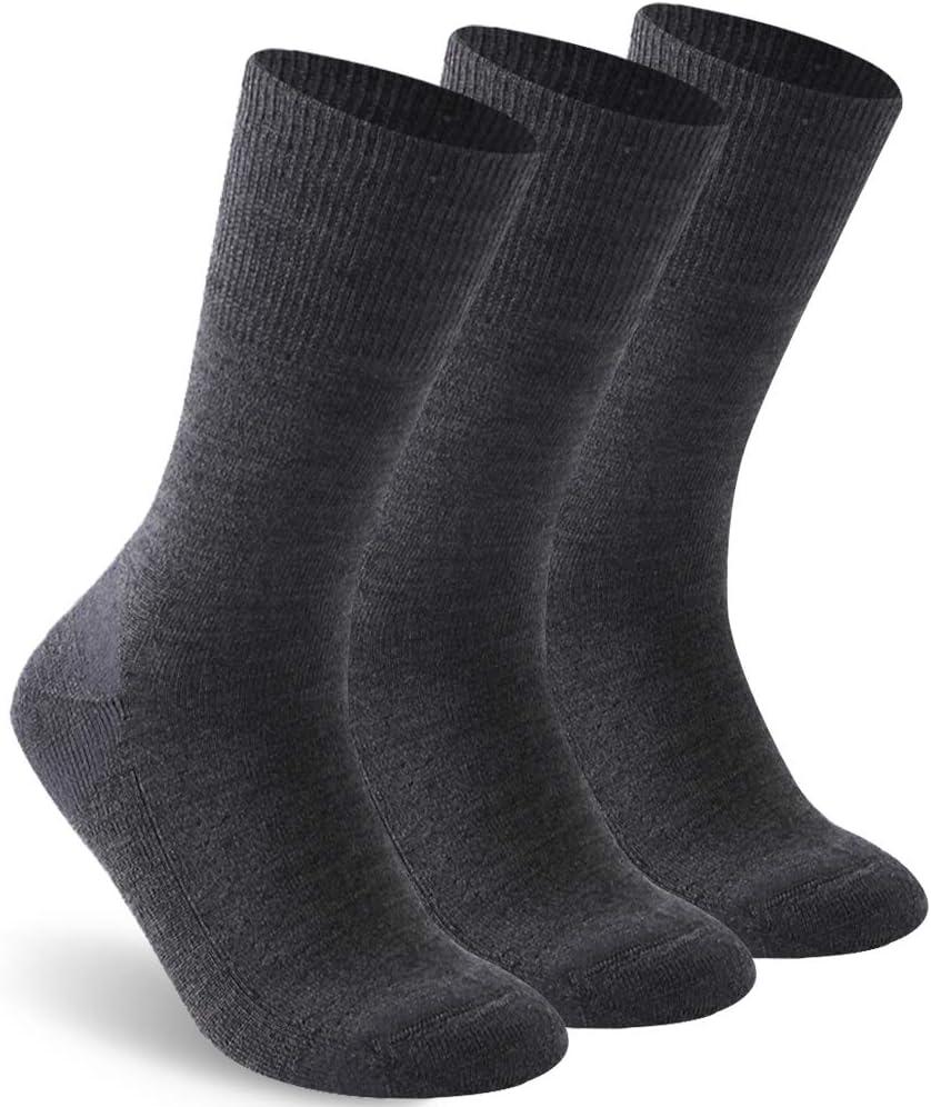 Facool Diabetic Socks for Men Women, Merino Wool Non-Binding Top Crew Socks with Cushion Sole, Seamless Toe 3 Pairs (X-Large, Dark Grey X 3)