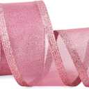 Ribbli Pink Christmas Wired Ribbon, Metallic Wired Ribbon with Glitter Edge 2-1/2 Inch x 10 Yard for Christmas Tree Decoration, Gift Wrapping, Wreaths Supplies, Swag, Holiday Decor